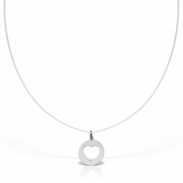 Lănțișor Fir Transparent Cu Inimioară Din Aur Alb 14K PBS5A