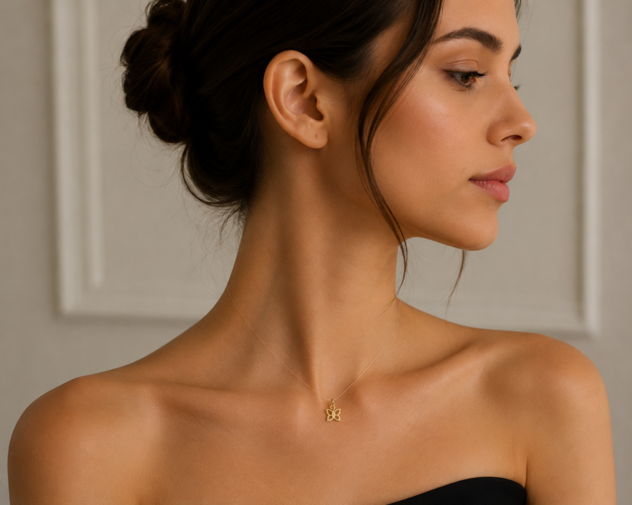 Lantisor Fir Transparent Cu Fluturas Din Aur 14K PBS54