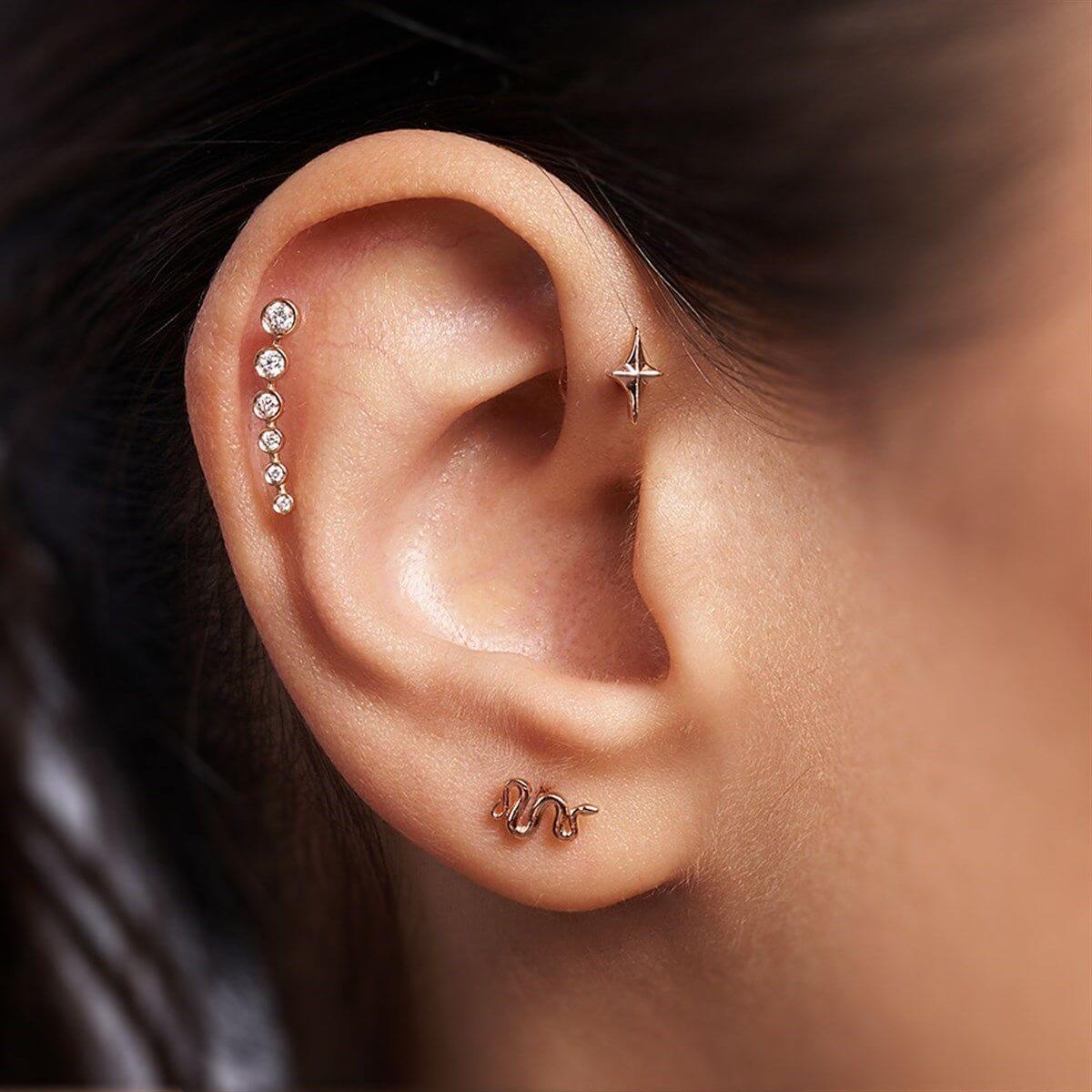 Piercing Ureche Steaua Nordului Aur 14K PCXE002910 Bianco Nero