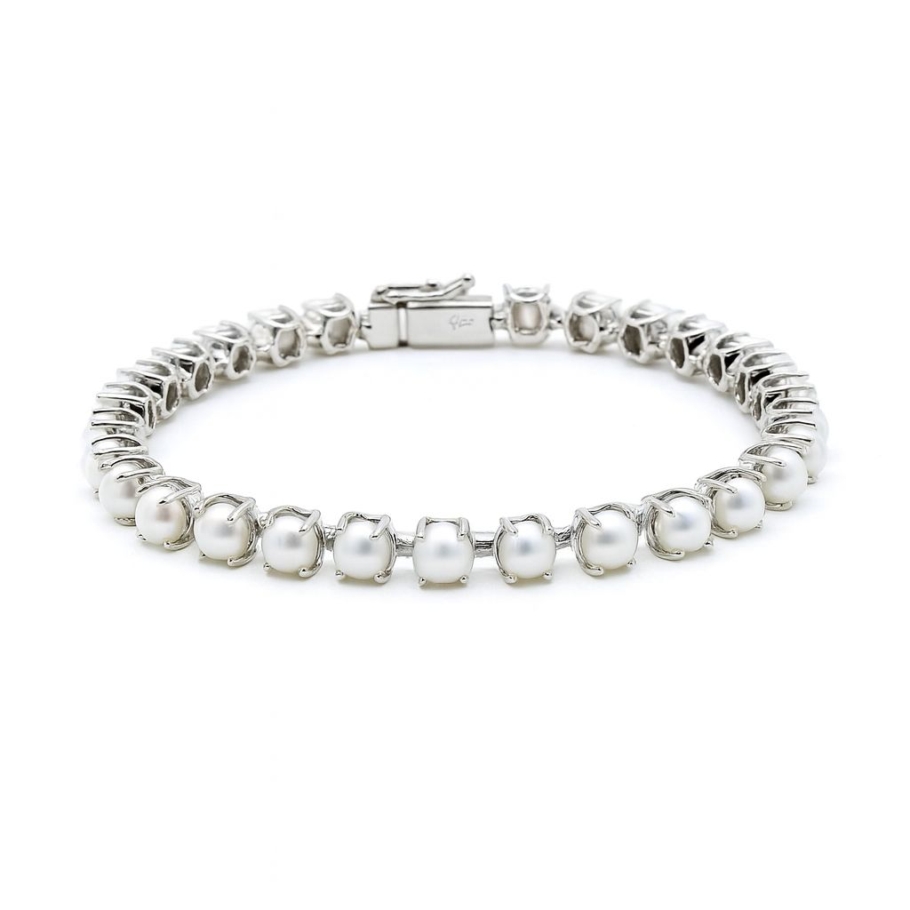 Bratara Tennis Perle Aur Alb 14K B-54