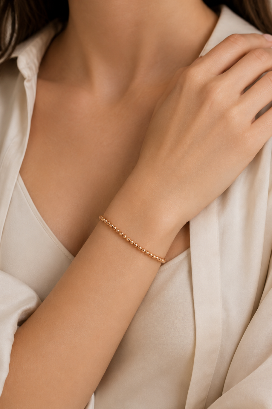 Bratara Cu Bile Elastica Aur Roz 14K B-76