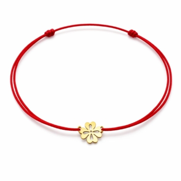 brățară cu Șnur roșu Și trifoi aur 14k sr49