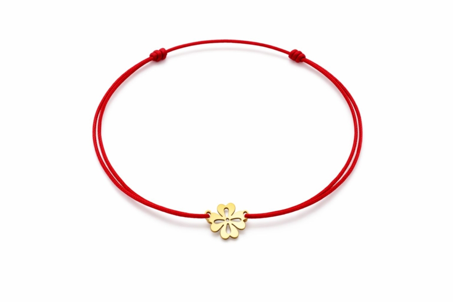 Brățară Cu Șnur Roșu Și Trifoi Aur 14K SR67