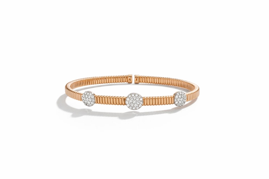 Bratara Fixa Cu Diamante Aur Roz 18K ABL1313