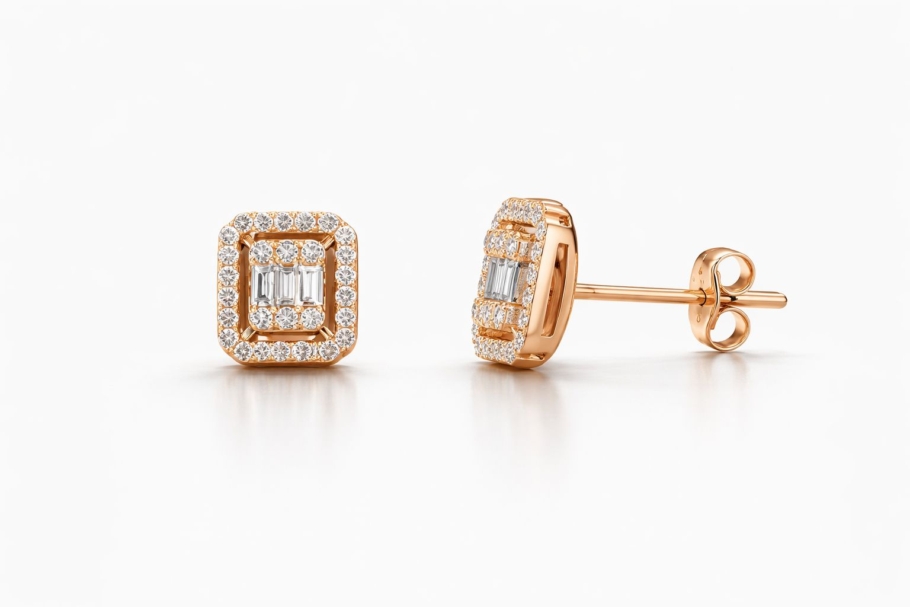 Cercei Cu Diamante Aur Roz 18K AKP2611 0.22CT, 0.10CT