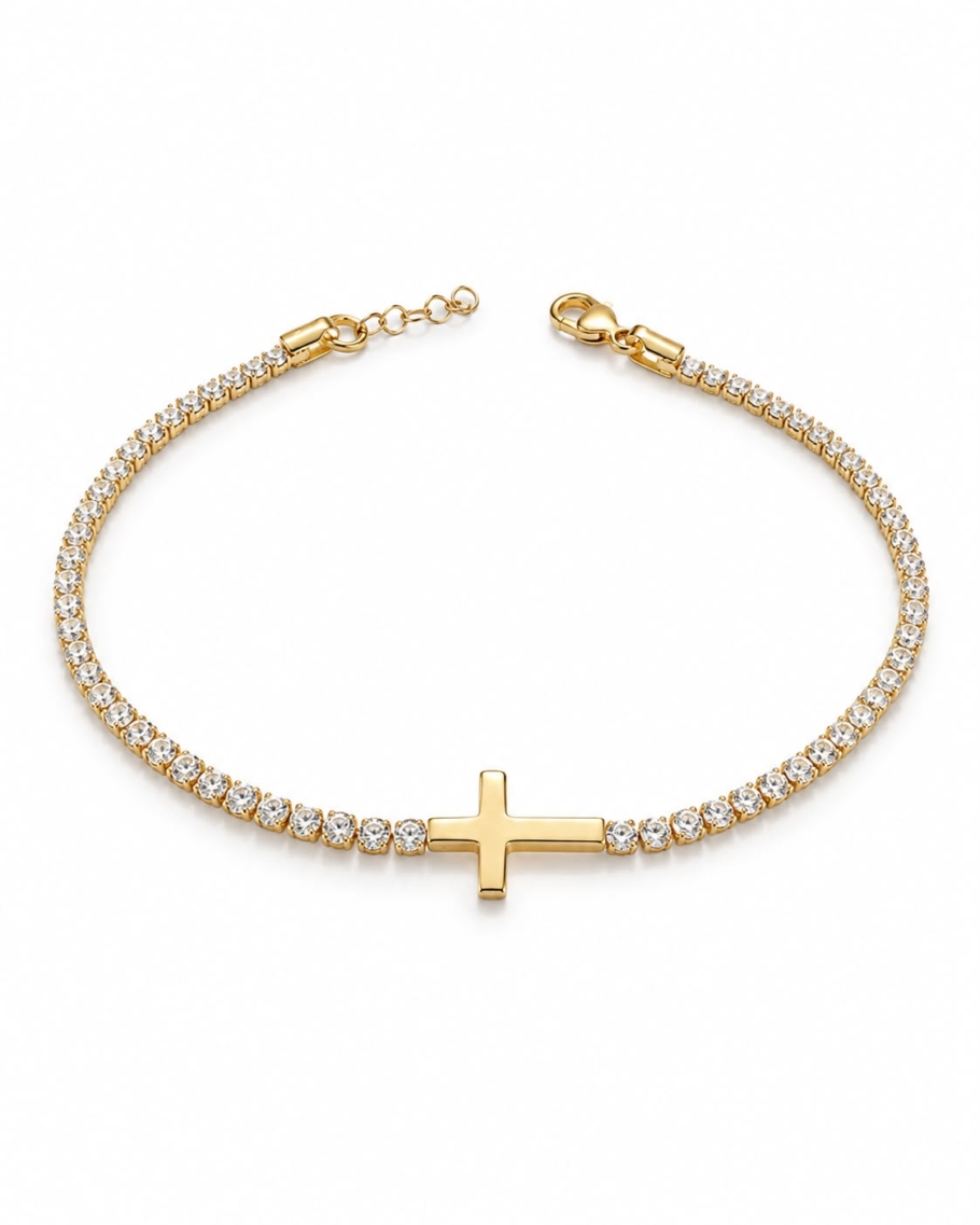 Bratara Tennis Cu Cruce Aur 14K BB-88